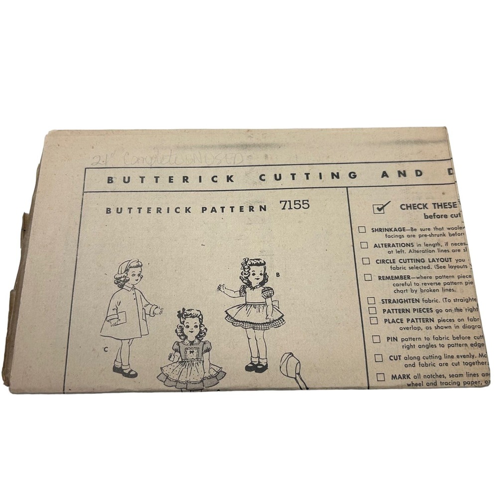 Butterick Vintage Mail Order Pattern #7155 21"‎ Doll Wardrobe HTF RARE